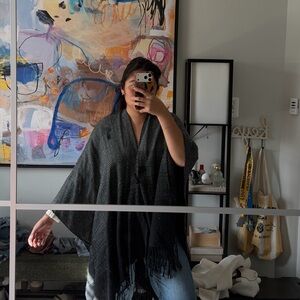 Cozy Black Fringe Poncho Cape